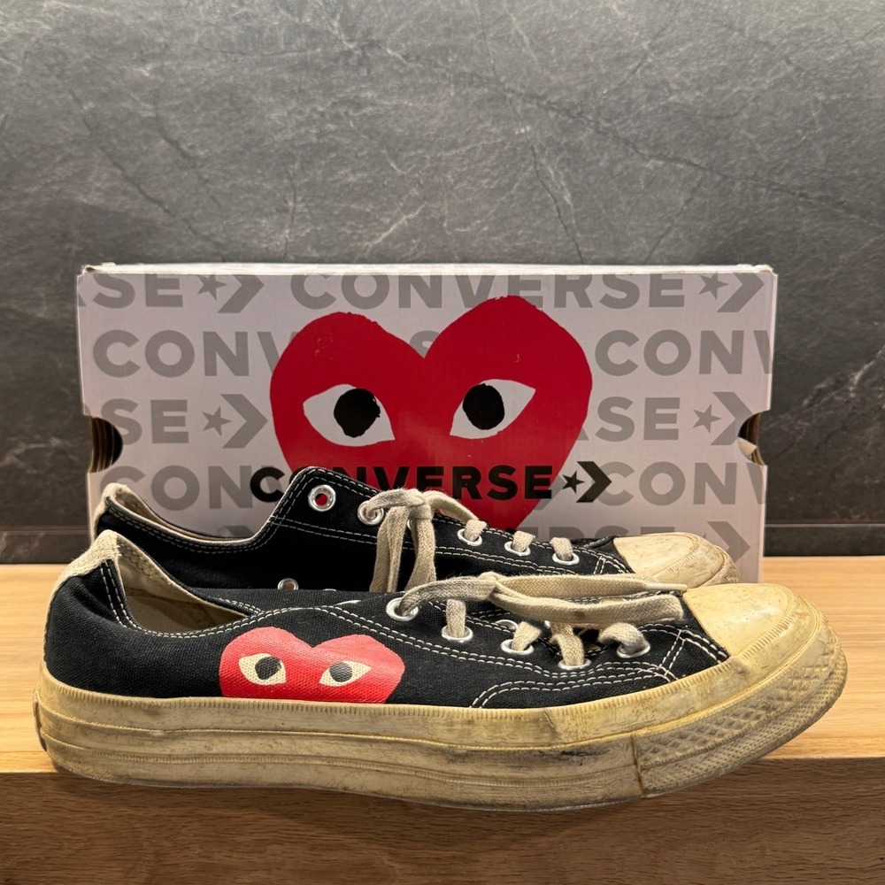 Converse Chuck 70 CDG Sneakers Mens 8 Black Play Comme des Garcons Heart *FLAW - Picture 1 of 13